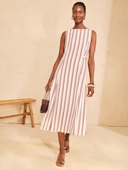 Love & Roses Tailored Linen Look Striped Midi Dress With Belt Detail - 圖片 1/4