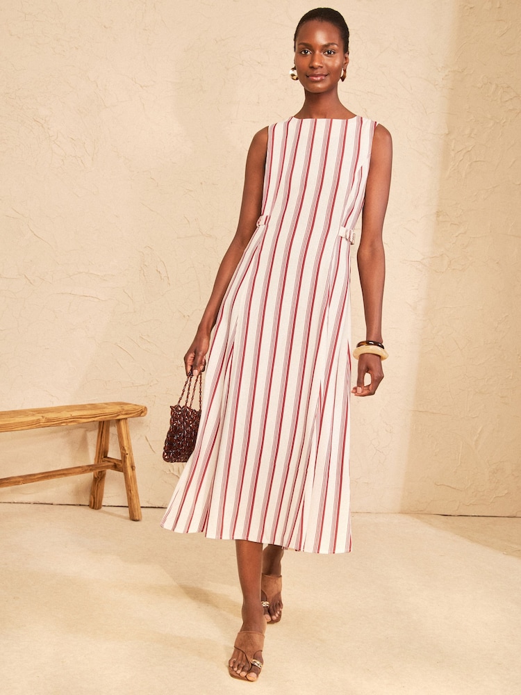 Love & Roses Tailored Linen Look Striped Midi Dress With Belt Detail - 圖片 1/4