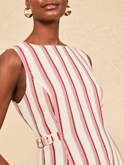 Love & Roses Tailored Linen Look Striped Midi Dress With Belt Detail - 圖片 2/4