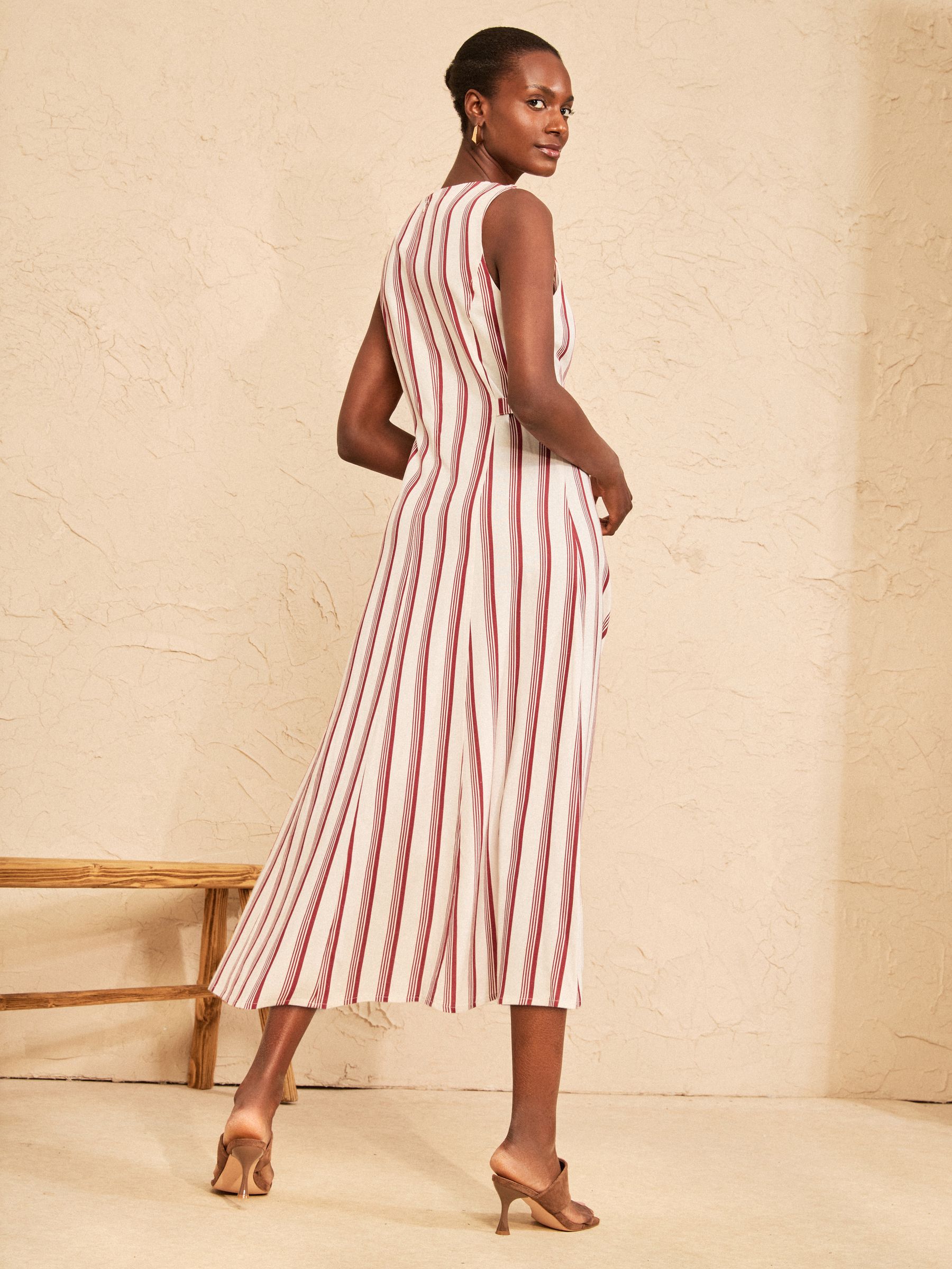 striped linen dress Breaking Free Long White Blue Stripe / S Combining the classic stripes of a shirt with the soft drape of a dress Women's Plus Size - Linen