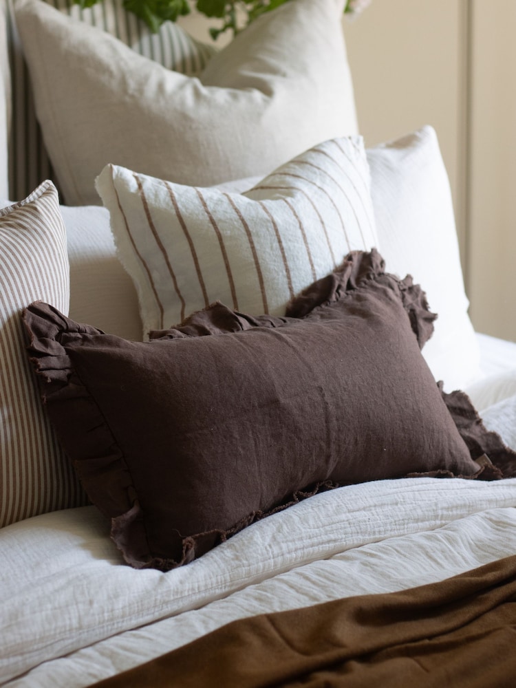 Ellenvale Interiors Chocolate Brown Hallie Ruffle Cushion Cover 50x30 - Image 1 of 3