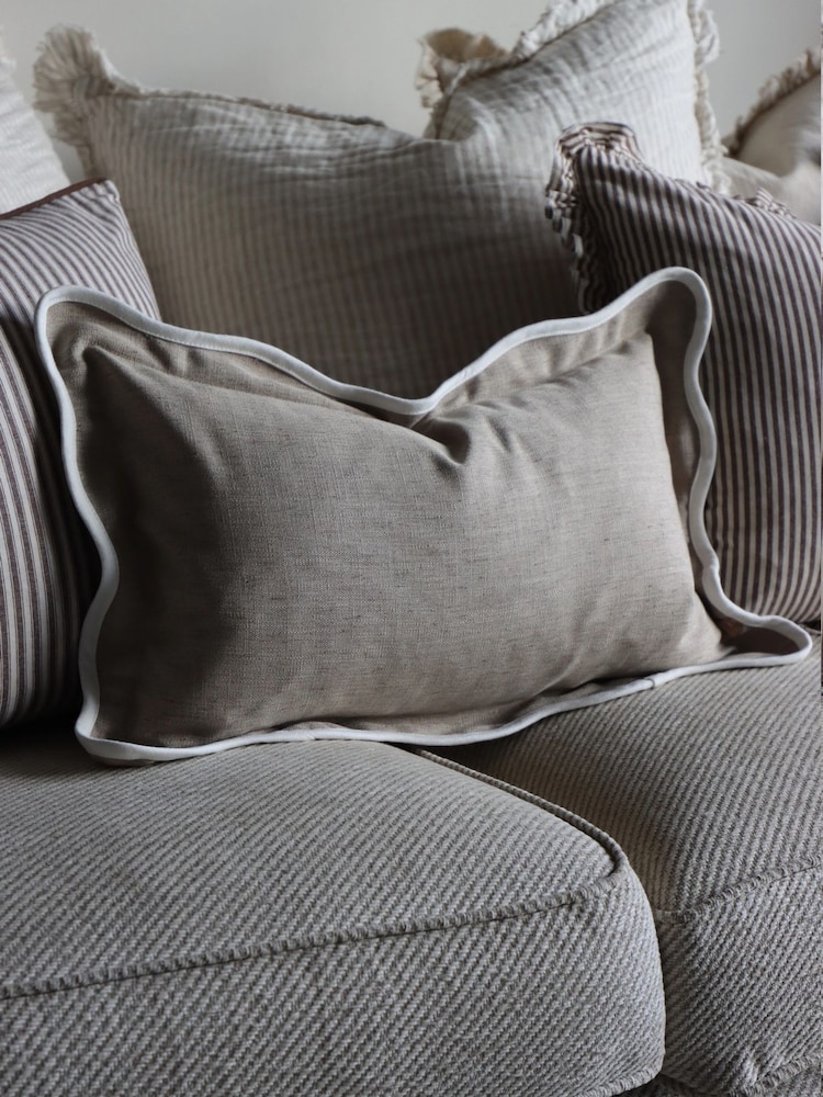 Ellenvale Interiors Greige Chloe Scalloped Edge Cushion Cover 50x30 - Image 1 of 3