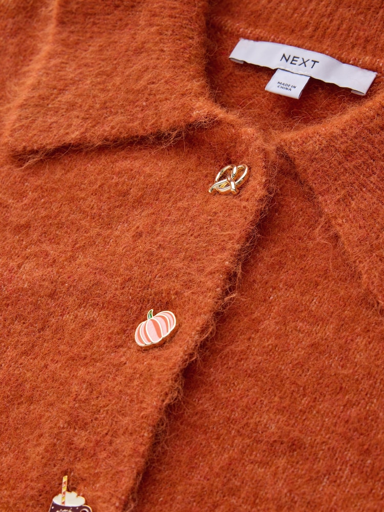 Orange Autumn Button Knitted Collar Cardigan With Wool - Image 2 of 3