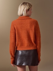 Orange Autumn Button - Yunlu toxunmuş yaxalı kardiqan - 8şəkildən 4 şəkil