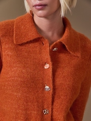 Orange Autumn Button - Yunlu toxunmuş yaxalı kardiqan - 8şəkildən 5 şəkil