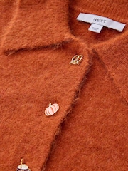 Orange Autumn Button - Yunlu toxunmuş yaxalı kardiqan - 8şəkildən 7 şəkil