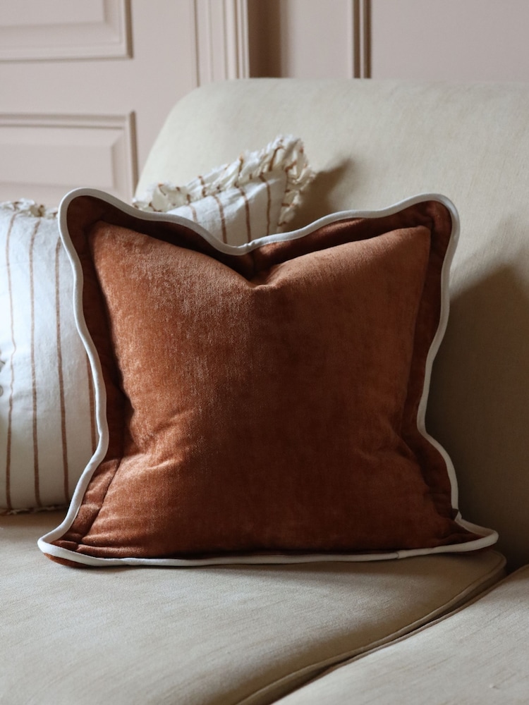 Ellenvale Interiors Rust Chloe Scalloped Edge Cushion 45 x 45cm Cover - Image 1 of 2