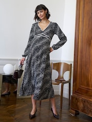 Seraphine Black Polka Dot Maternity V-Neck Maxi Dress - Image 1 of 4