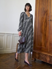 Seraphine Black Polka Dot Maternity V-Neck Maxi Dress - Image 2 of 4
