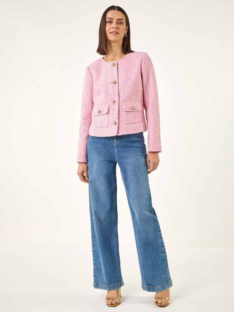 Roman Pink Sequin Boucle Jacket - Image 2 of 5 Roman Pink Sequin Boucle Jacket - Image 2 of 5