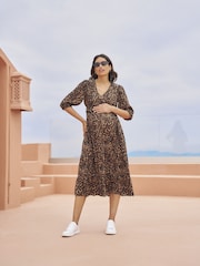 Seraphine Brown Maternity Midi Tiered Lift Up Dress - Image 1 of 7