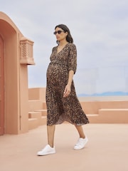 Seraphine Brown Maternity Midi Tiered Lift Up Dress - Image 2 of 7