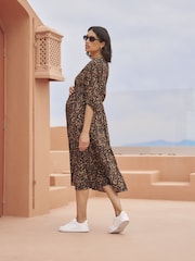 Seraphine Brown Maternity Midi Tiered Lift Up Dress - Image 5 of 7