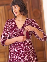 Seraphine Burgundy Red Maternity Mini Tier Dress - Image 3 of 6