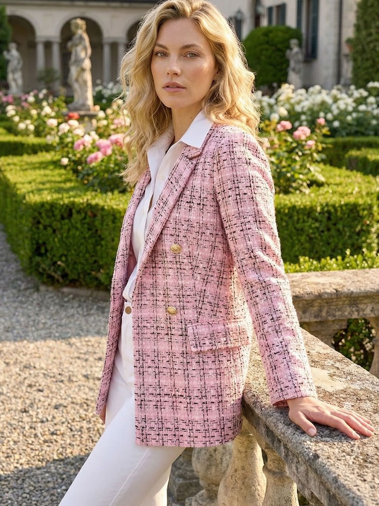 Roman Pink Double Breasted Boucle Jacket - Image 1 of 5 Roman Pink Double Breasted Boucle Jacket - Image 1 of 5