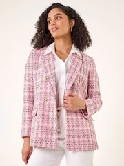 Roman Pink Double Breasted Boucle Jacket - Image 4 of 5
