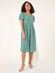 Roman Green Ditsy Print V-Neck Midi Dress - Image 2 of 5