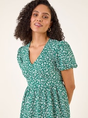 Roman Green Ditsy Print V-Neck Midi Dress - Image 4 of 5