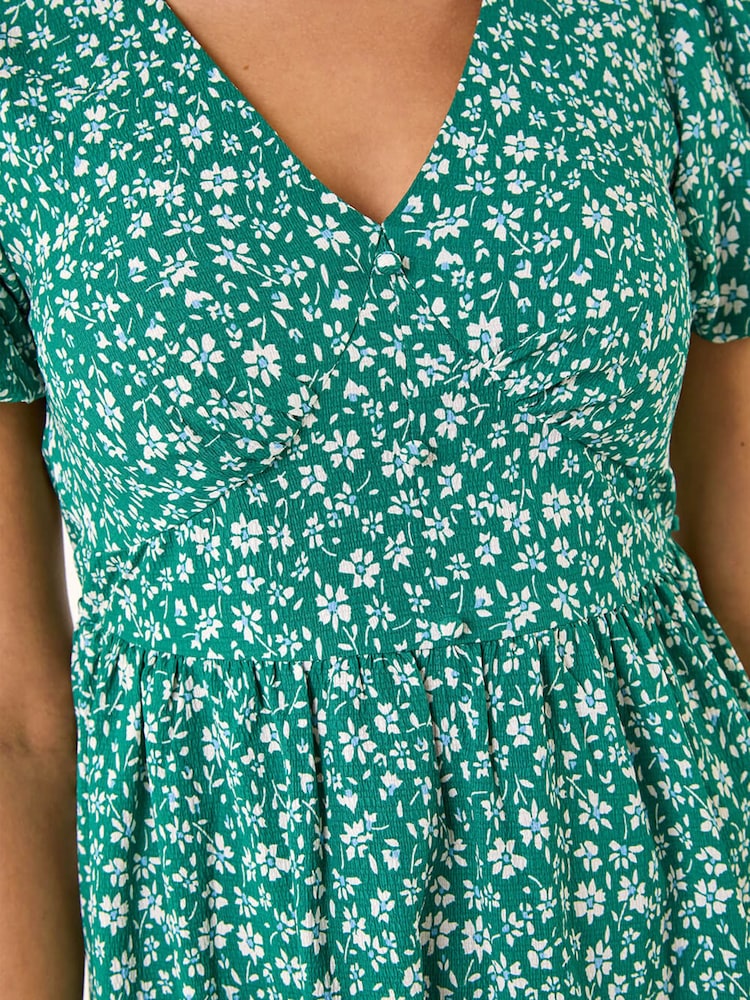 Roman Green Ditsy Print V-Neck Midi Dress - Image 5 of 5