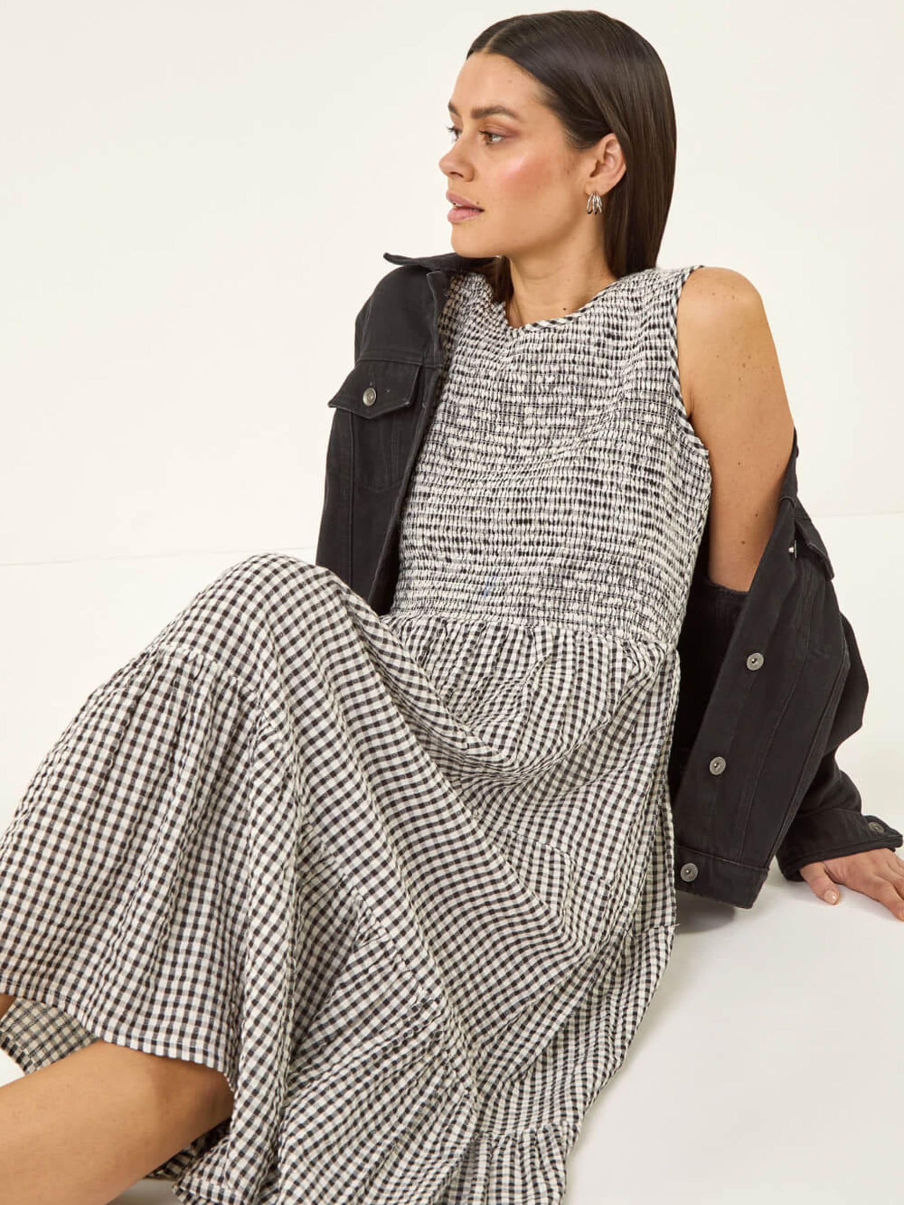 Comprar Vestido midi franzido em xadrez vichy Roman from Next Brazil