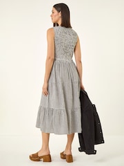 Roman Black Gingham Shirred Midi Dress - Image 3 of 5