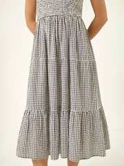 Roman Black Gingham Shirred Midi Dress - Image 5 of 5