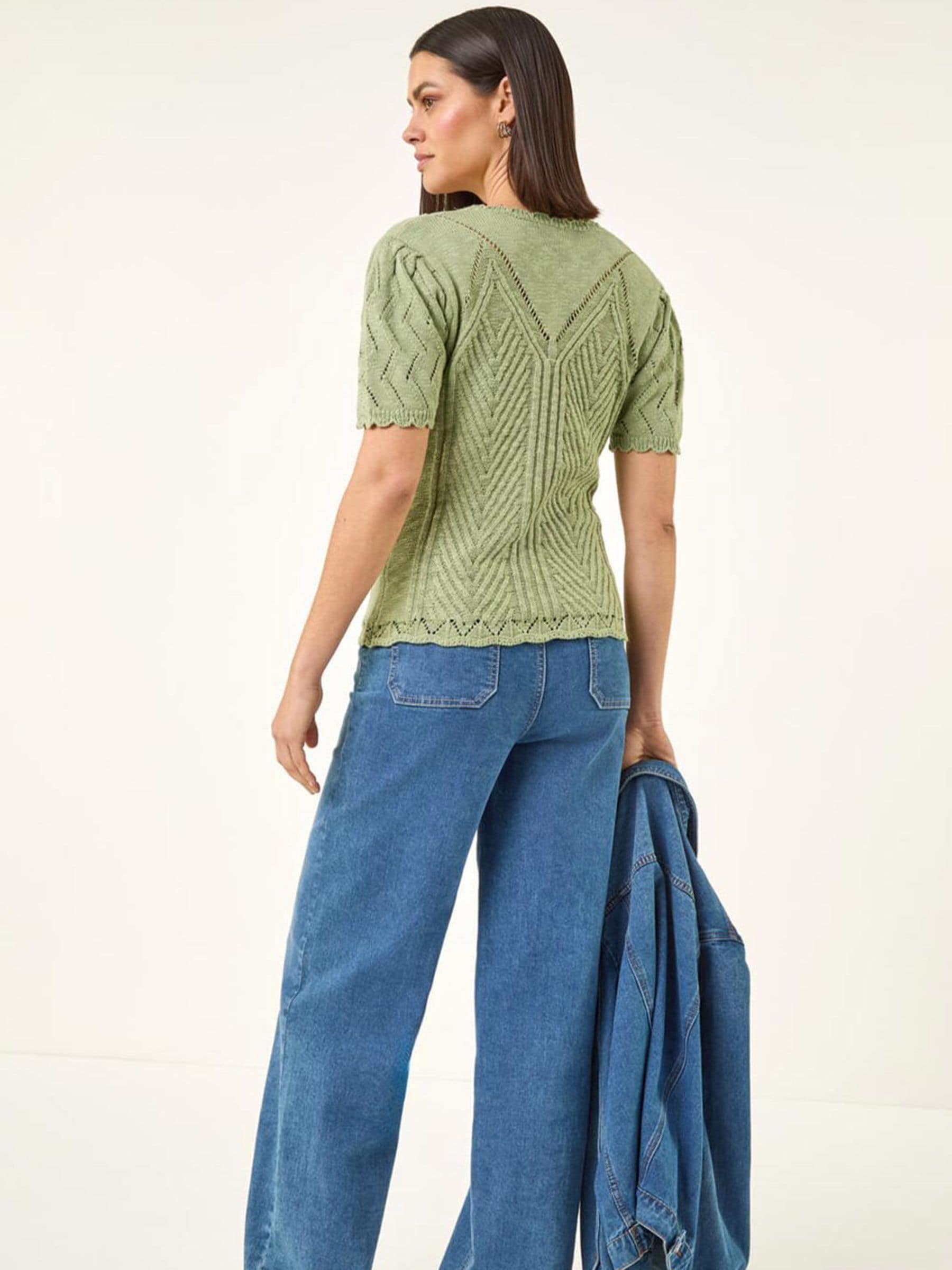 Buy Roman Green Scallop Puff Sleeve Knit Top from Next USA