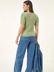 Roman Green Scallop Puff Sleeve Knit Top - Image 3 of 5