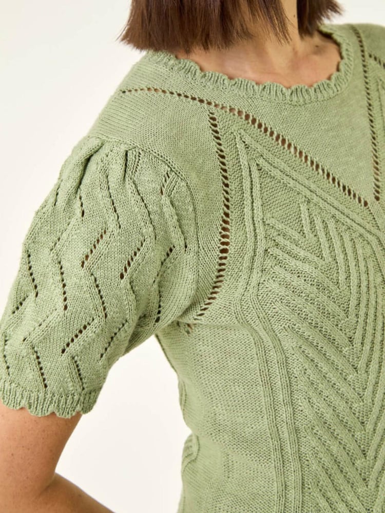 Roman Green Scallop Puff Sleeve Knit Top - Image 5 of 5