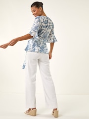 Roman Blue Floral Frill Wrap Top - Image 3 of 5