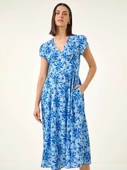 Roman Blue Floral Print Midi Tea Dress - Image 1 of 5