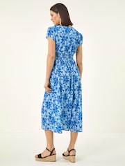 Roman Blue Floral Print Midi Tea Dress - Image 3 of 5