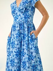 Roman Blue Floral Print Midi Tea Dress - Image 5 of 5
