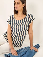 Roman Blue Wave Stripe Print Tunic Top - Image 1 of 5