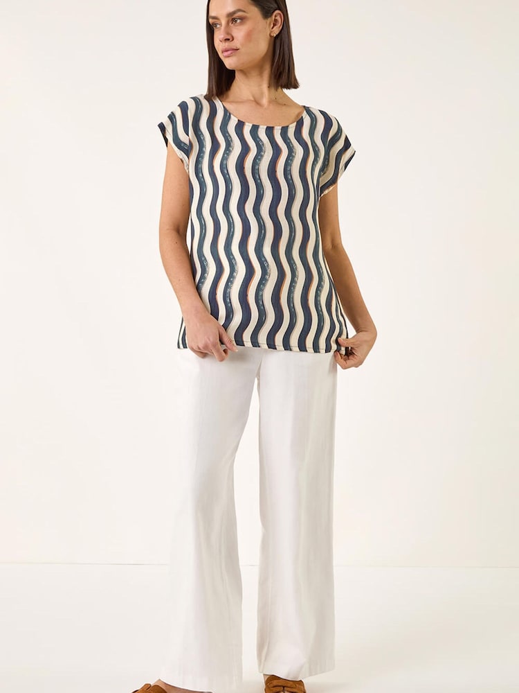 Roman Blue Wave Stripe Print Tunic Top - Image 2 of 5