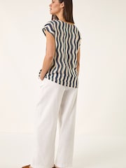 Roman Blue Wave Stripe Print Tunic Top - Image 3 of 5