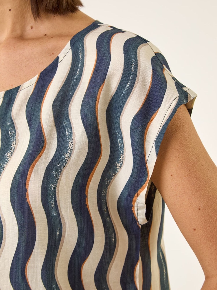 Roman Blue Wave Stripe Print Tunic Top - Image 5 of 5