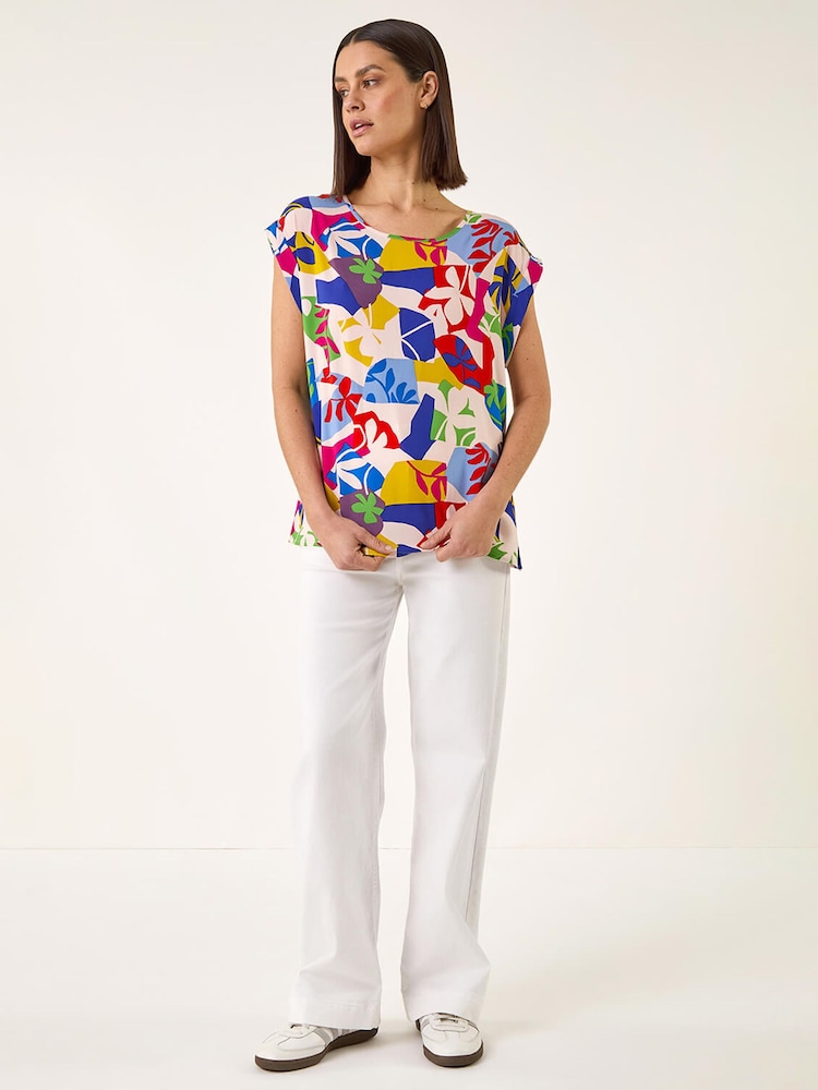 Roman Blue Abstract Print Shell Top - Image 1 of 5