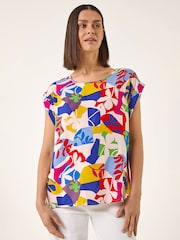 Roman Blue Abstract Print Shell Top - Image 2 of 5