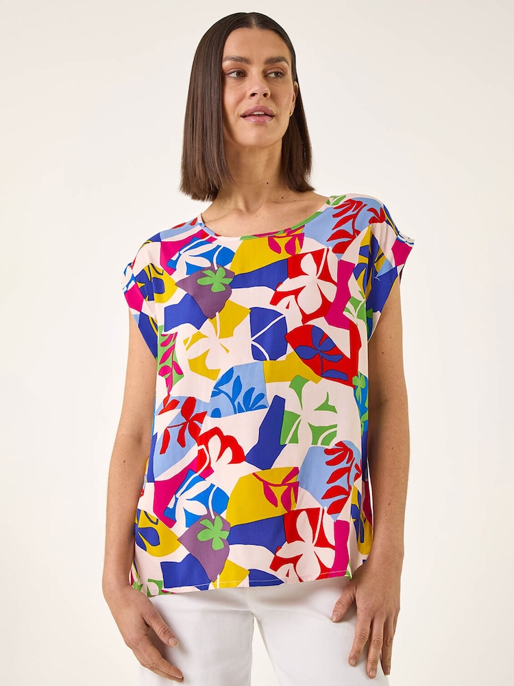Roman Blue Abstract Print Shell Top - Image 2 of 5