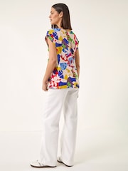 Roman Blue Abstract Print Shell Top - Image 3 of 5