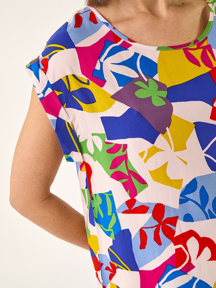 Roman Blue Abstract Print Shell Top - Image 5 of 5