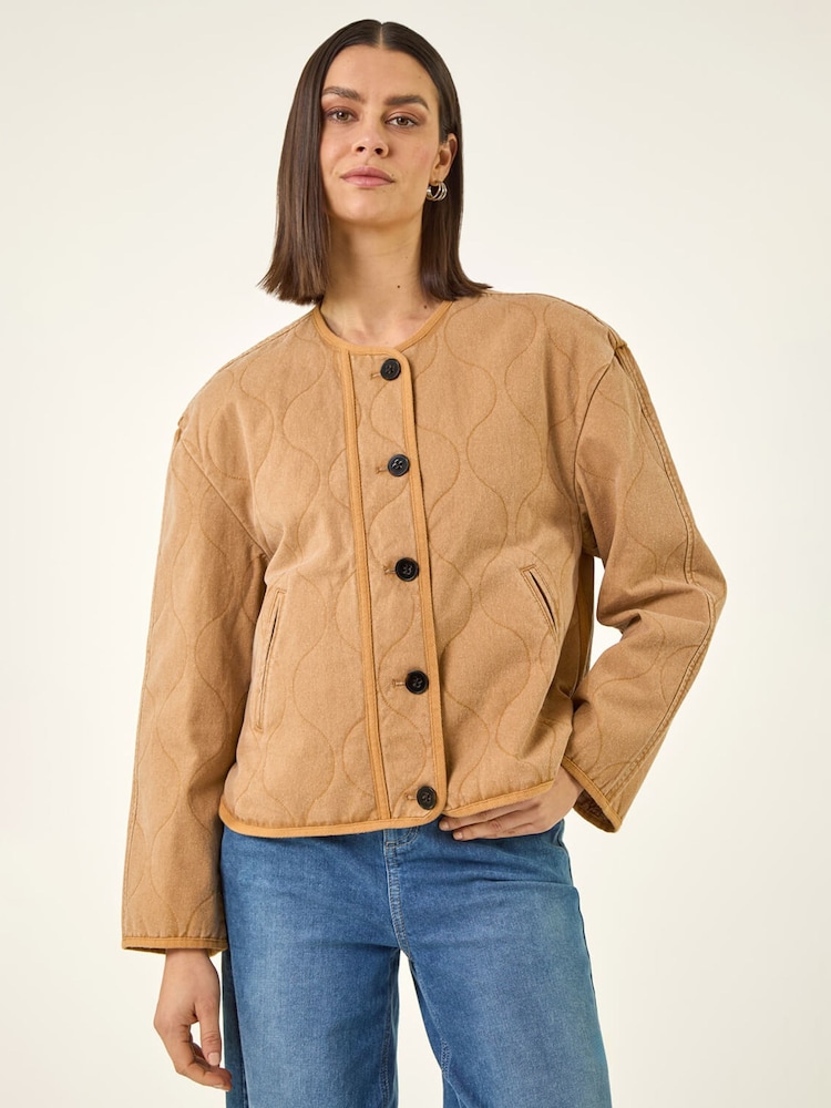 Brun - Roman Cotton Twill Quilted Jacket - Bilde 2 av 5