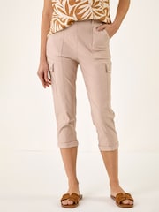 Roman Natural Cropped Cargo Bengaline Trousers - Image 4 of 5
