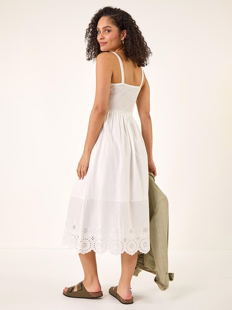 Roman White Crochet Strappy Midi Dress - Image 1 of 5 Roman White Crochet Strappy Midi Dress - Image 1 of 5
