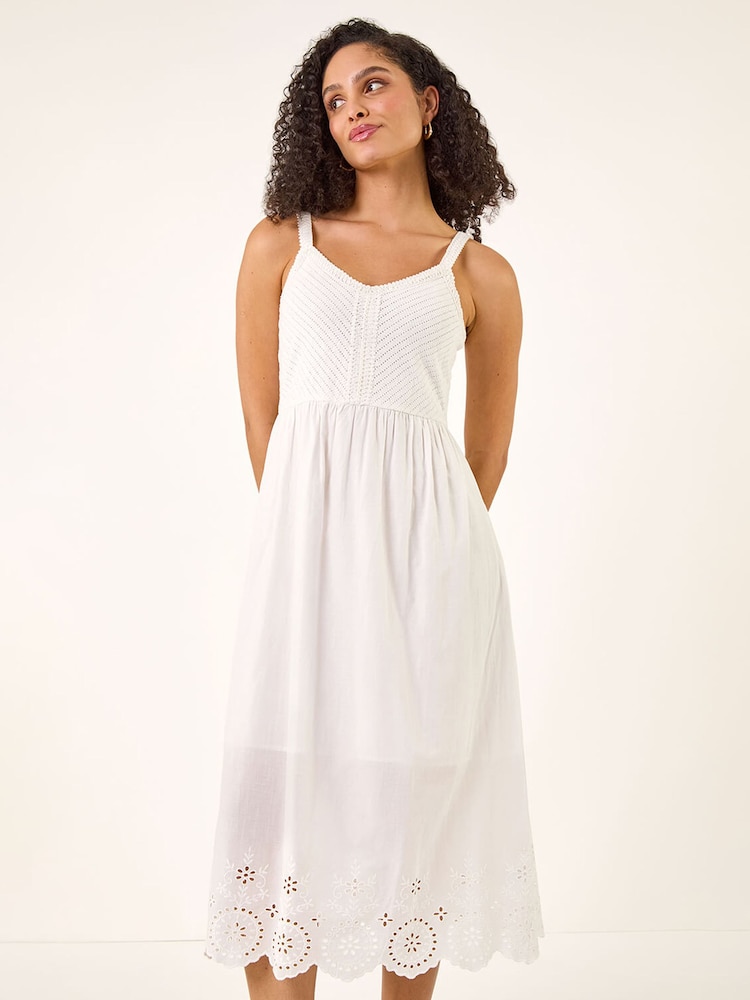 Roman White Crochet Strappy Midi Dress - Image 2 of 5 Roman White Crochet Strappy Midi Dress - Image 2 of 5