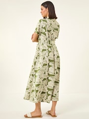 Roman Green Leaf Print Belted Shirt Dress - Image 3 of 5