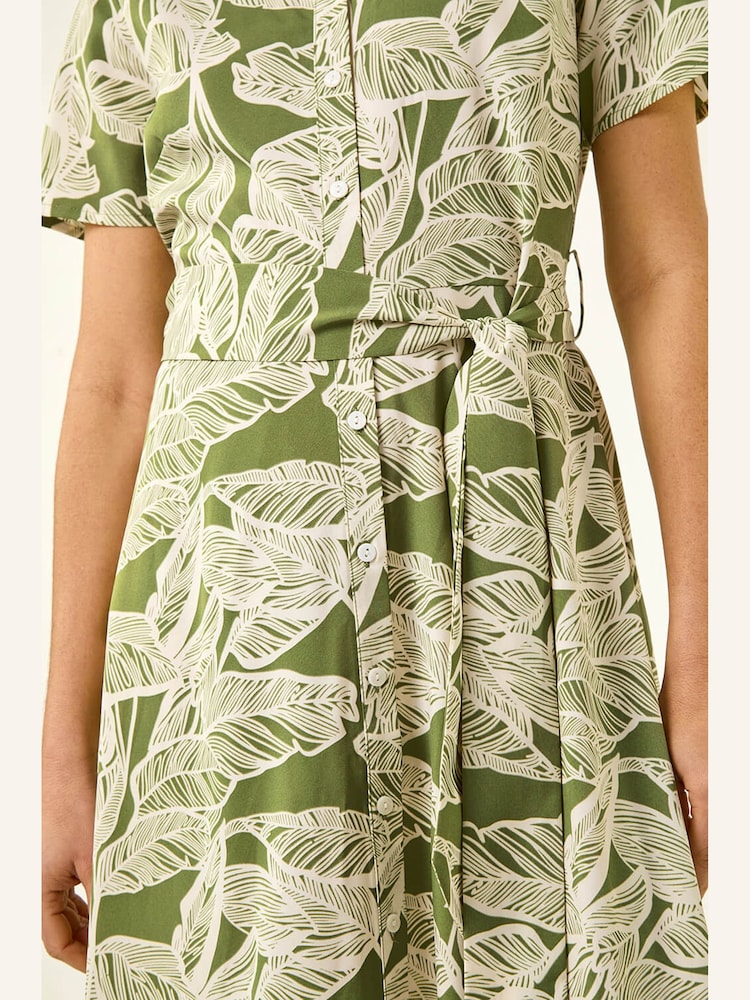 Roman Green Leaf Print Belted Shirt Dress - Image 5 of 5