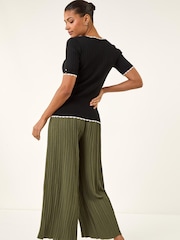 Roman Black Button Detail Ribbed Knit Top - Image 3 of 5