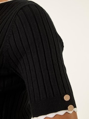 Zwart - Roman Button Detail Ribbed Knit Top - Afbeelding 6 van 6